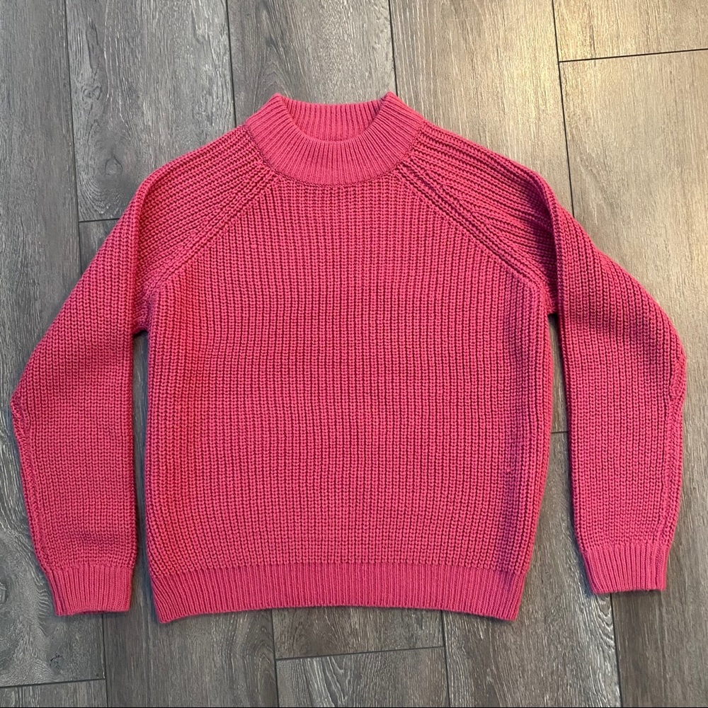 Mockneck rib knit pink sweater